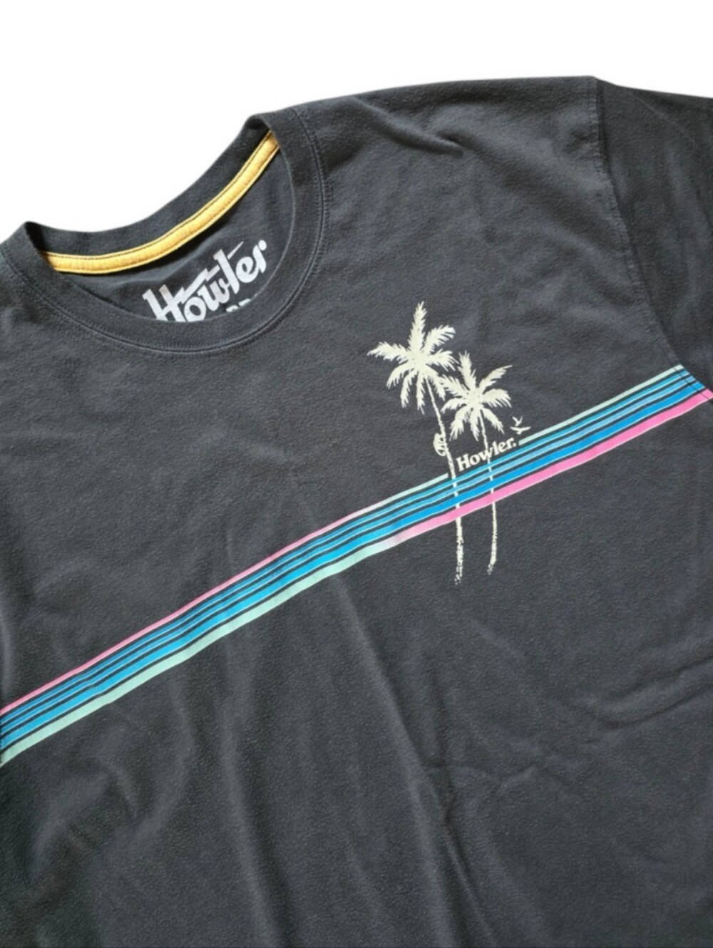 HOWLER BRO'S Men's Cotton Poly Palm Tree Logo T Shirt Charcoal Grey Size XL